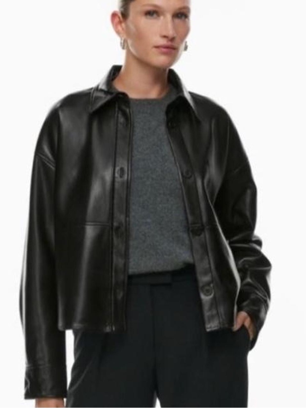 Aritzia Black Faux Leather Button-Front Jacket